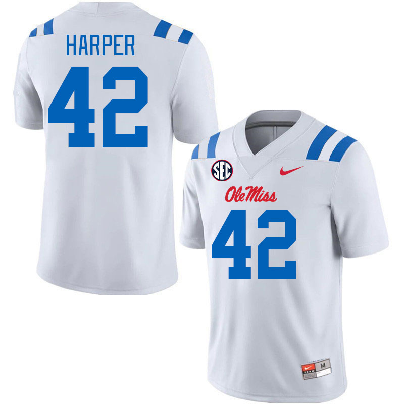 Men #42 Jack Harper Ole Miss Rebels 2024 New Uniforms College Football Jerseys Stitched-White